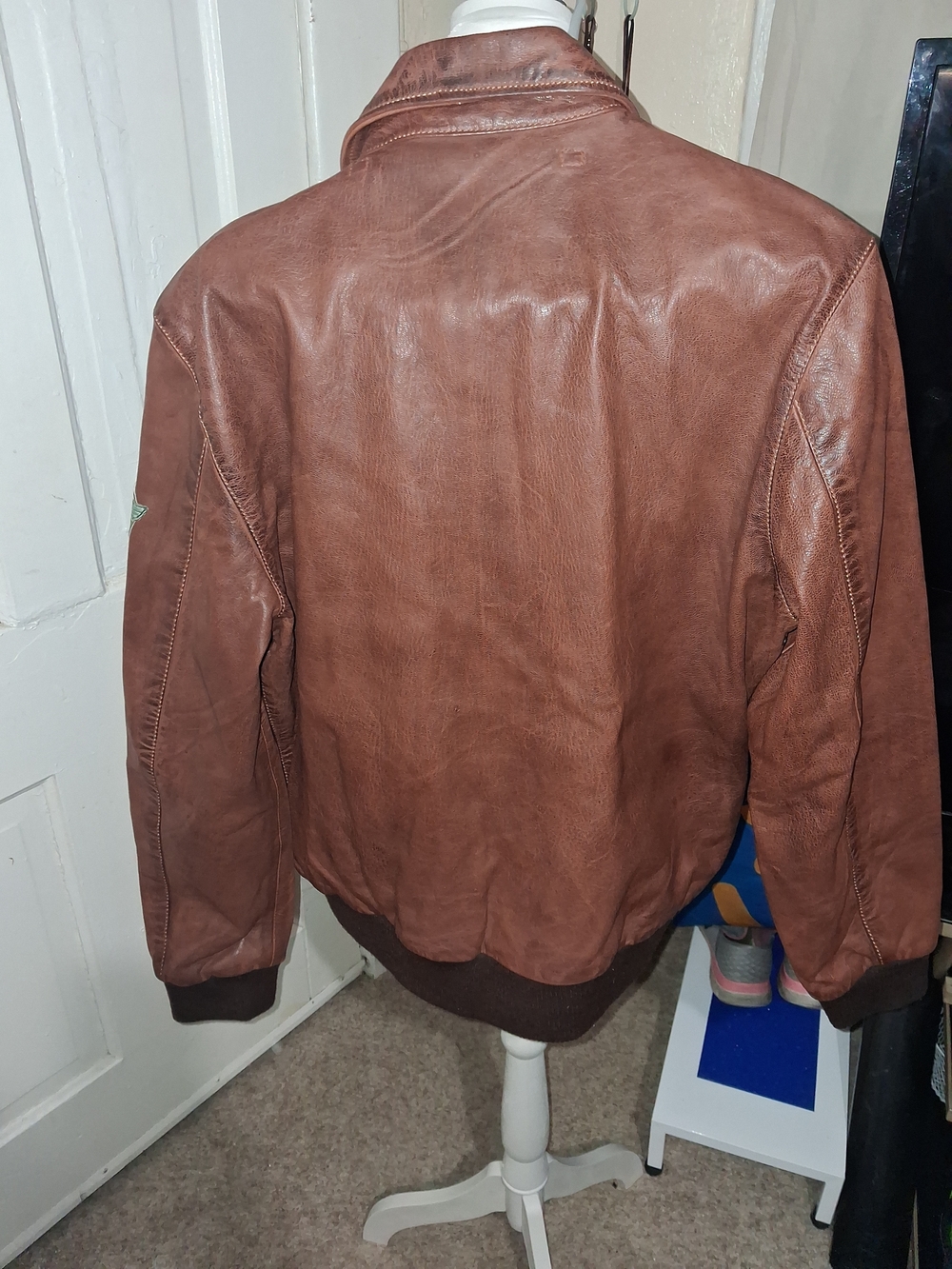 Bronco A-2 Style Men's Military Leather Jacket - Brown - Picture 8 of 9